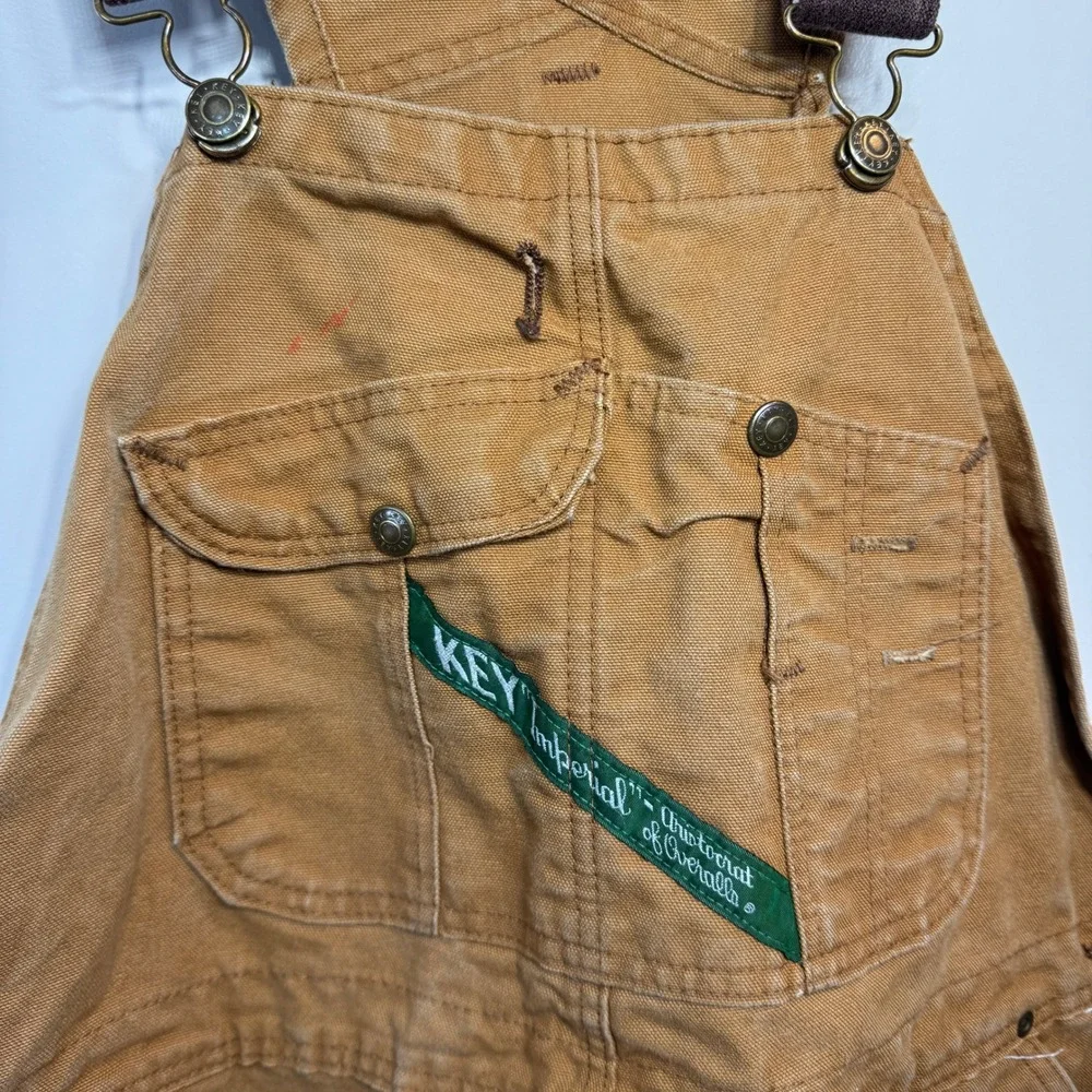 Key Imperial Mens Brown Duck Canvas Double Knee Bib Overalls 44x30‎ USA Workwear - Picture 2 of 9